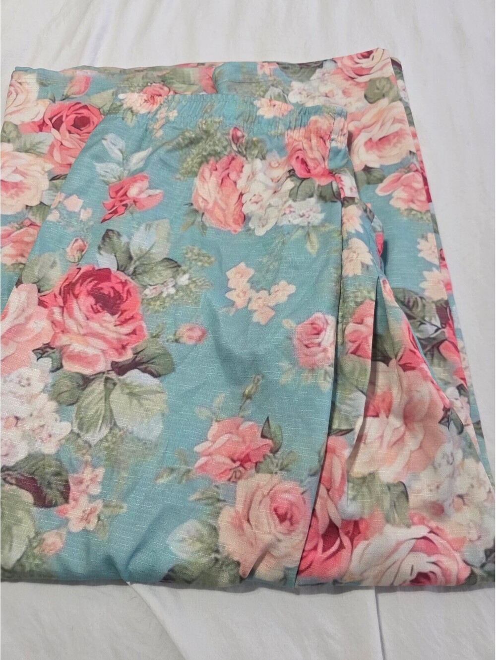 Soft Blue Rose Floral Midi Skirt